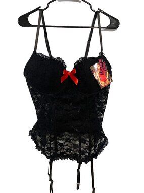 BURLESQUE Black Lace Bustier Garter Queen Size Pin Up Lingerie Goth Romantic